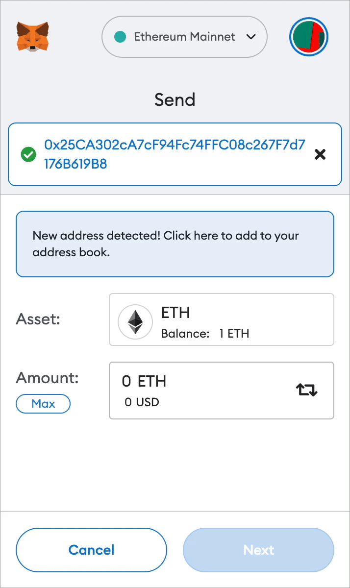 Send tokens from your MetaMask wallet extension