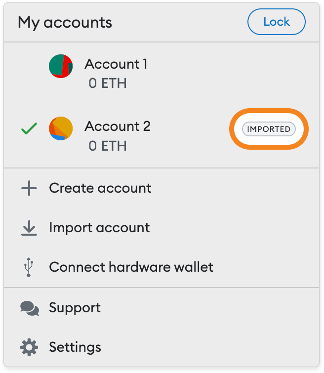MetaMask extension imported wallet tag