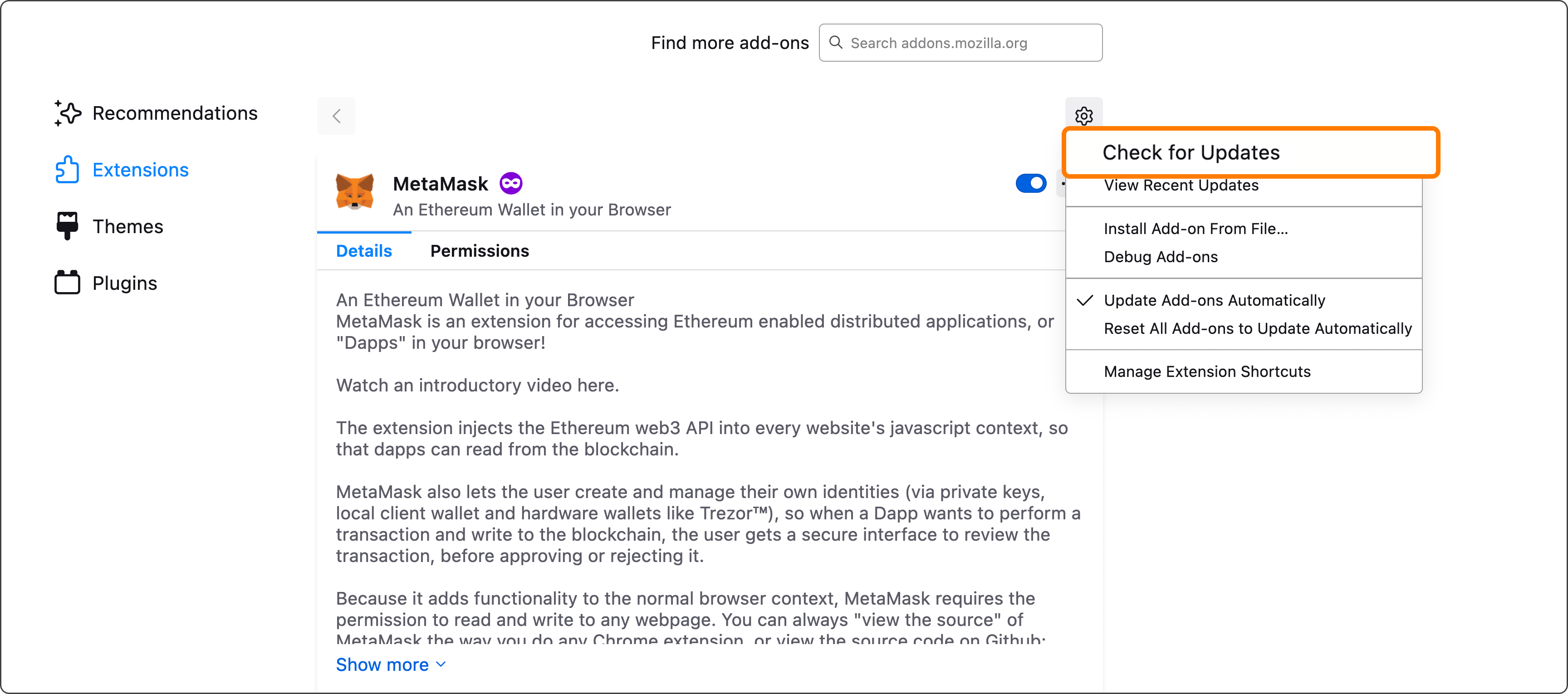 How to update the version of MetaMask Firefox
